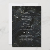 Gothic Elegant Raven & Rose Black Wedding 招待状 (正面)