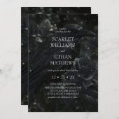 Gothic Elegant Raven & Rose Black Wedding 招待状 (正面/裏面)