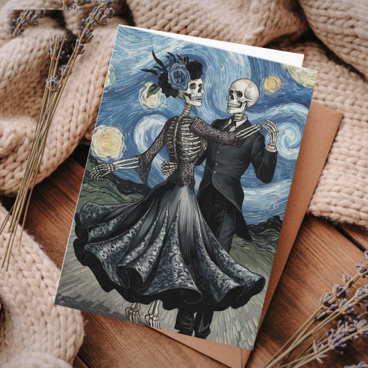 Gothic Elegant Skeletons Dance Moonlight Van Gogh カード