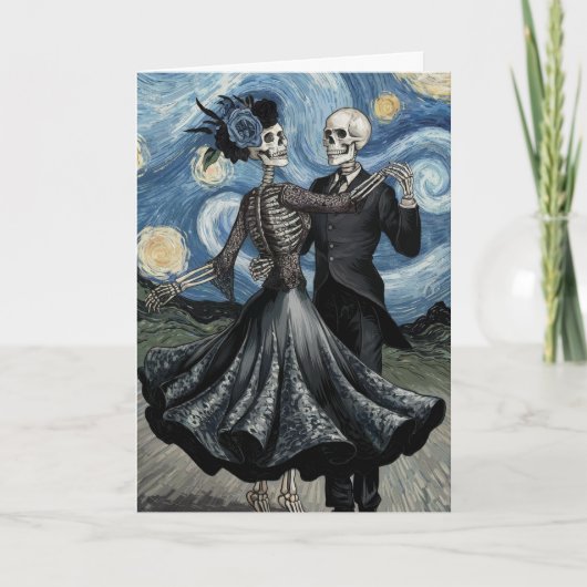 Gothic Elegant Skeletons Dance Moonlight Van Gogh カード (正面)