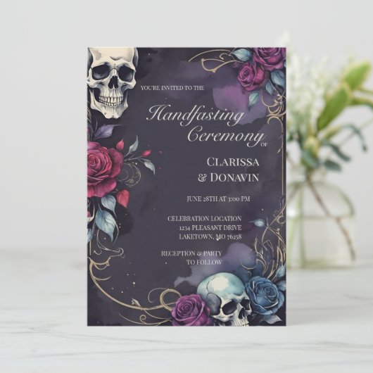 Gothic Elegant Skull & Rose Handfasting 招待状 (スタンド正面)