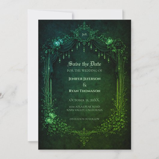 Gothic emerald wedding save the date invitation 案内状 (正面)