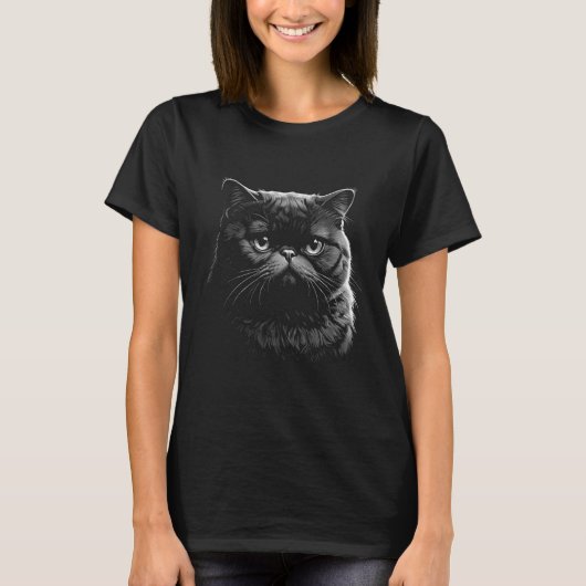 Gothic Exotic Shorthair Cat Women's Black T-Shirt Tシャツ (正面)