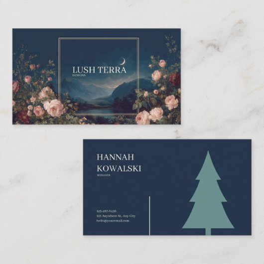 Gothic Fairytale Crescent Moon Lake Floral 名刺 (正面/裏面)