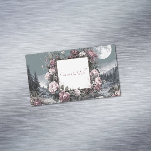 Gothic Fairytale Rose Frame Moonlit Forest Scene マグネット名刺 (インサイチュ)