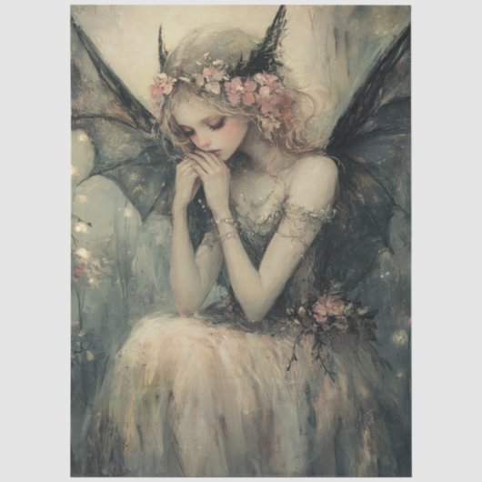 Gothic Fantasy Fairy with Floral Crown Decoupage 薄葉紙 (正面)