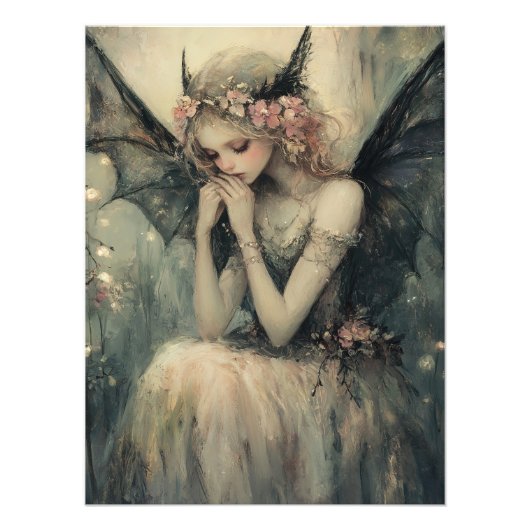 Gothic Fantasy Fairy with Floral Crown Wall Art フォトプリント (正面)