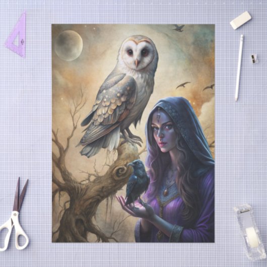 Gothic Fantasy Tarot Reader White Owl & Raven  薄葉紙 (クラフト)
