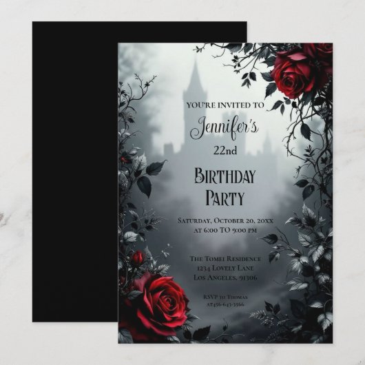 Gothic Floral Birthday Invitation 招待状 (正面/裏面)
