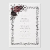 Gothic Floral Frame Dark Goth Halloween Wedding ベラム紙招待状 (正面)