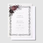 Gothic Floral Frame Dark Goth Halloween Wedding ベラム紙招待状 (オフセット)