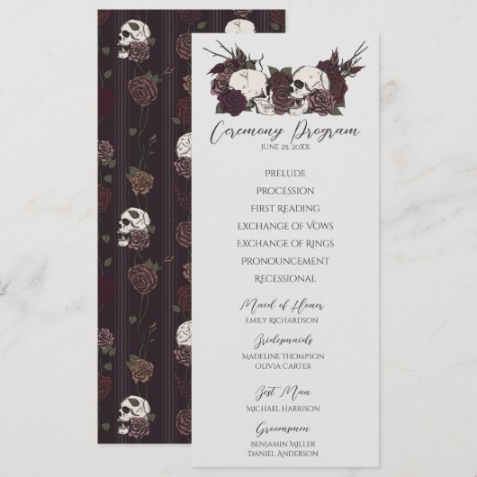 Gothic Floral Light Gray Wedding Program Card (正面/裏面)