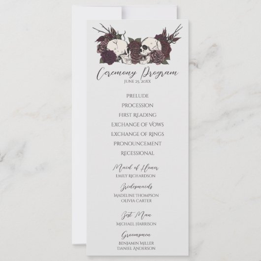 Gothic Floral Light Gray Wedding Program Card (正面)