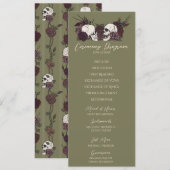 Gothic Floral Olive Green Wedding Program Card (正面/裏面)