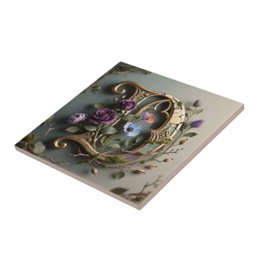 Gothic Floral Patina Gold Letter D タイル (側面)