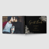 Gothic Floral Roses Black And Gold Photo Wedding ゲストブック (全面)