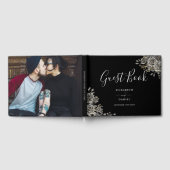 Gothic Floral Roses Black And White Photo Wedding ゲストブック (全面)
