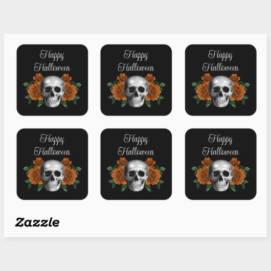 Gothic Floral Skull Halloween スクエアシール (シート)