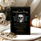 Gothic Floral Skull Halloween Gold 箔招待状