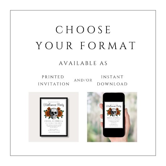 Gothic Floral Skull Halloween Invitation 招待状