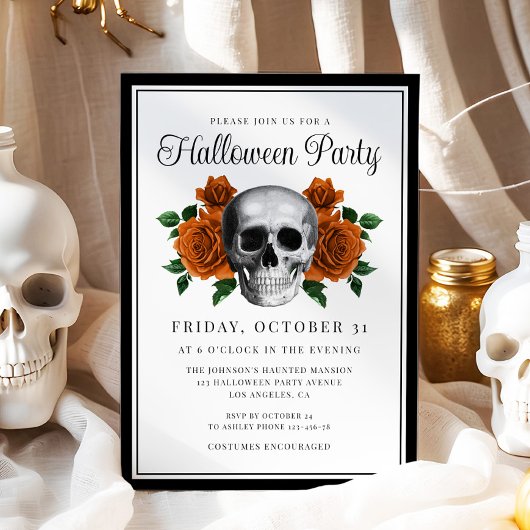 Gothic Floral Skull Halloween Invitation 招待状