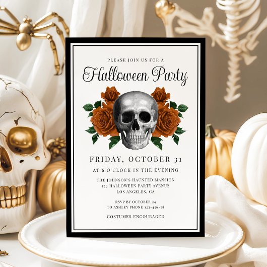 Gothic Floral Skull Halloween Invitation 招待状