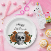 Gothic Floral Skull Happy Halloween ペーパープレート (パーティー)