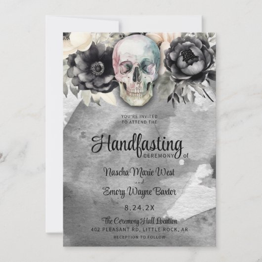 Gothic Floral Skull & Peony Handfasting 招待状 (正面)