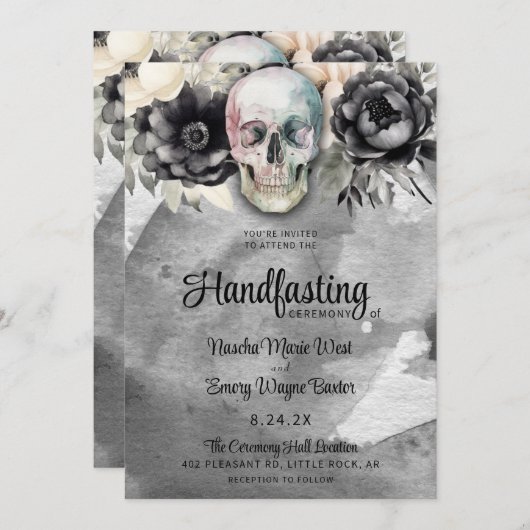 Gothic Floral Skull & Peony Handfasting 招待状 (正面/裏面)