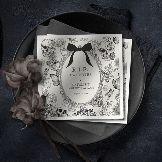 Gothic Floral Skull RIP Twenties 30th Birthday スタンダードカクテルナプキン
