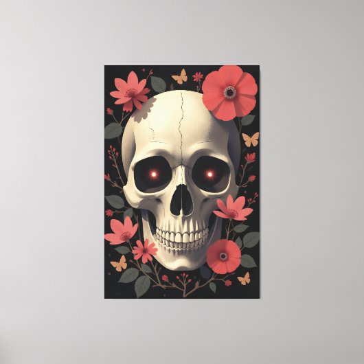 Gothic Floral Skull - Stylized Skull キャンバスプリント (正面)