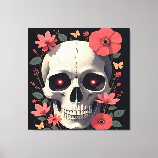 Gothic Floral Skull - Stylized Skull キャンバスプリント (正面)