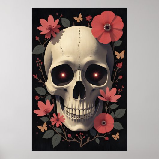 Gothic Floral Skull - Stylized Skull ポスター (正面)