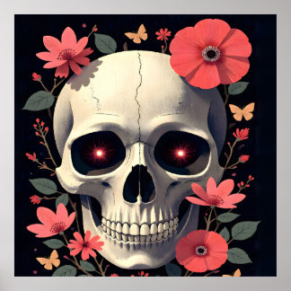 Gothic Floral Skull - Stylized Skull ポスター