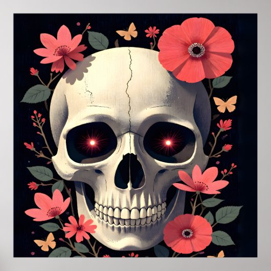 Gothic Floral Skull - Stylized Skull ポスター (正面)