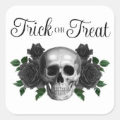 Gothic Floral Skull Trick Or Treat Halloween スクエアシール (正面)