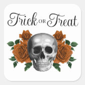 Gothic Floral Skull Trick Or Treat Halloween スクエアシール (正面)