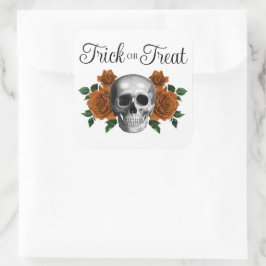 Gothic Floral Skull Trick Or Treat Halloween スクエアシール