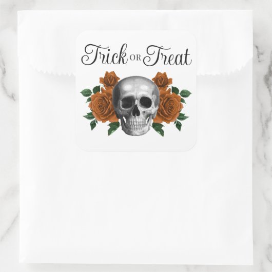 Gothic Floral Skull Trick Or Treat Halloween スクエアシール (バッグ)