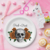 Gothic Floral Skull Trick Or Treat Halloween ペーパープレート (パーティー)