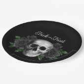 Gothic Floral Skull Trick Or Treat Halloween ペーパープレート (アングル)
