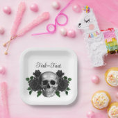 Gothic Floral Skull Trick Or Treat Halloween ペーパープレート (パーティー)