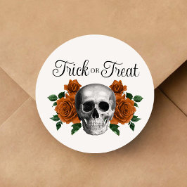 Gothic Floral Skull Trick Or Treat Halloween ラウンドシール