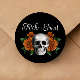 Gothic Floral Skull Trick Or Treat Halloween ラウンドシール