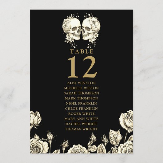Gothic Floral Skulls Table Number Seating Chart 招待状 (裏面)