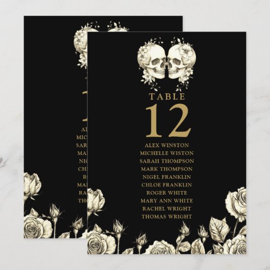 Gothic Floral Skulls Table Number Seating Chart 招待状 (正面/裏面)