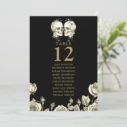 Gothic Floral Skulls Table Number Seating Chart 招待状 (スタンド正面)