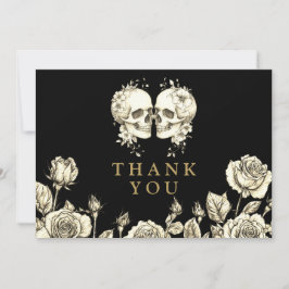 Gothic Floral Skulls Wedding Black And Gold サンキューカード