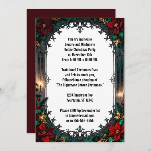 Gothic Flowers and Frame Christmas Party 招待状 (正面/裏面)