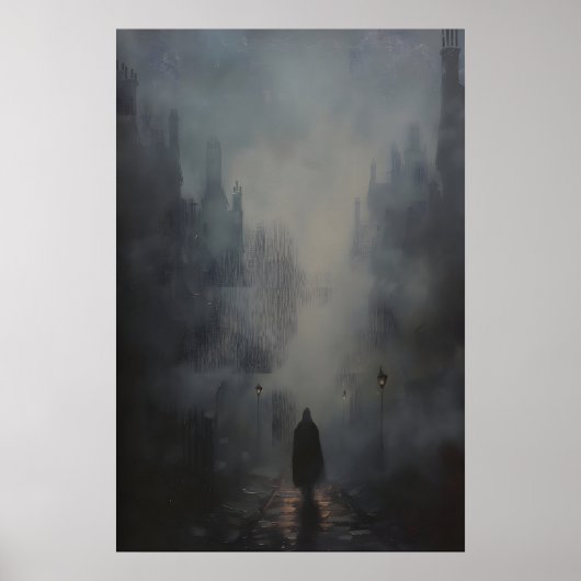 Gothic Foggy Street Art Painting, Dark Academia ポスター (正面)